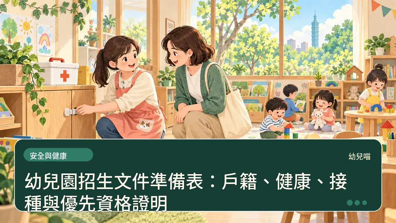 幼兒園招生文件準備表:戶籍、健康、接種與優先資格證明主題插畫