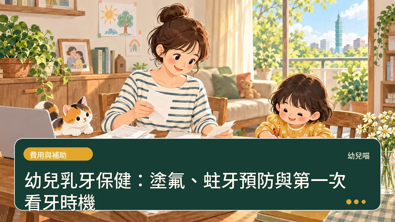 幼兒乳牙保健:塗氟、蛀牙預防與第一次看牙時機主題插畫