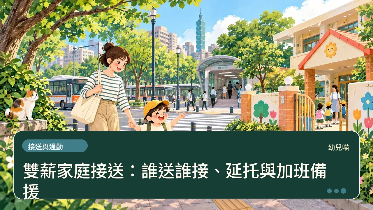 雙薪家庭接送:誰送誰接、延托與加班備援主題插畫