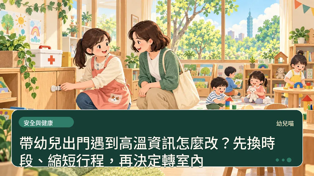 帶幼兒出門遇到高溫資訊怎麼改？先換時段、縮短行程，再決定轉室內主題插畫
