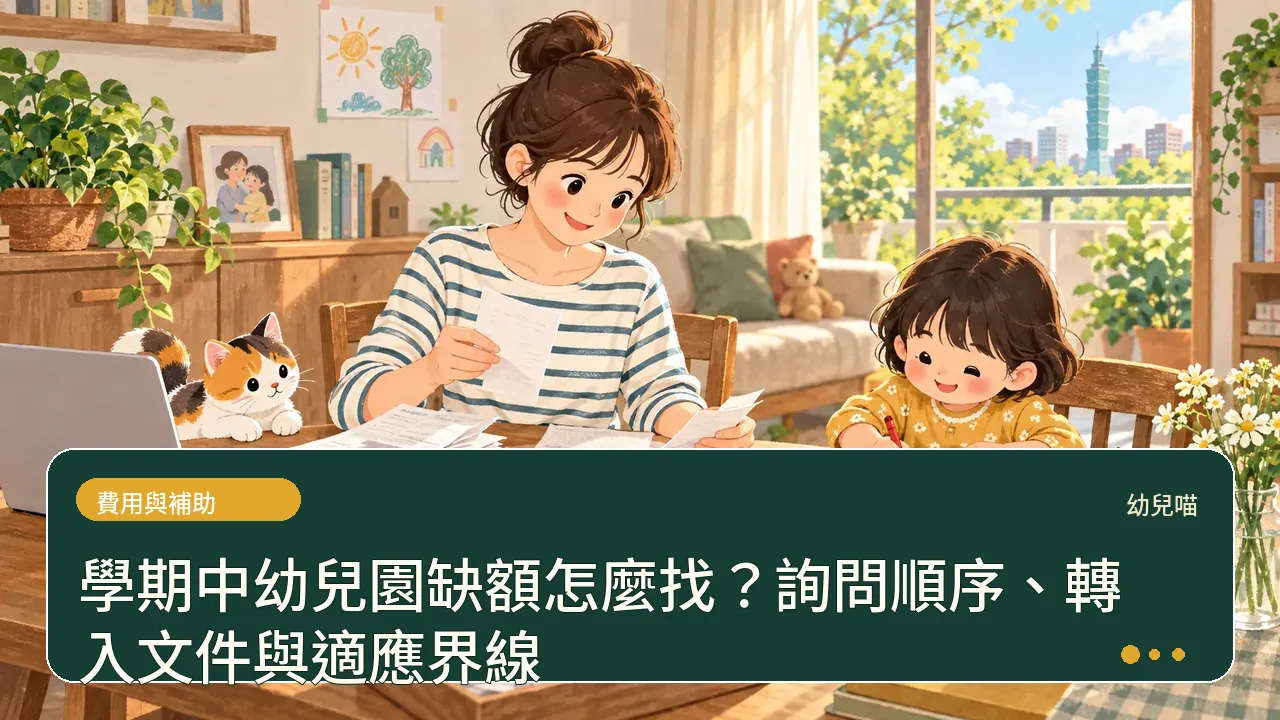 學期中幼兒園缺額怎麼找？詢問順序、轉入文件與適應界線主題插畫