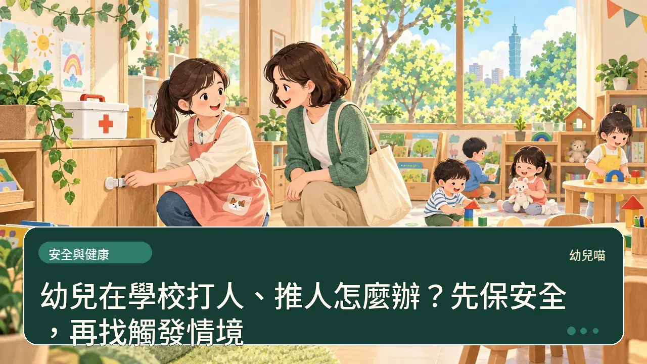 幼兒在學校打人、推人怎麼辦？先保安全，再找觸發情境主題插畫