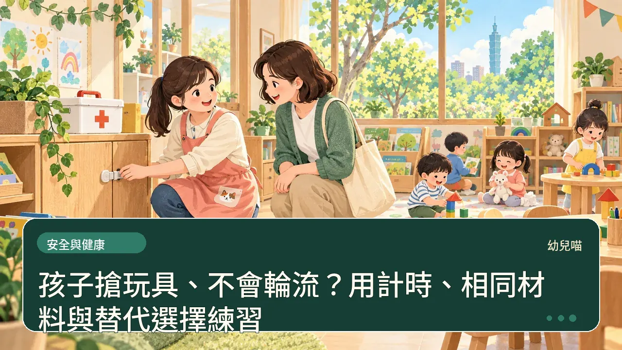 孩子搶玩具、不會輪流?用計時、相同材料與替代選擇練習主題插畫