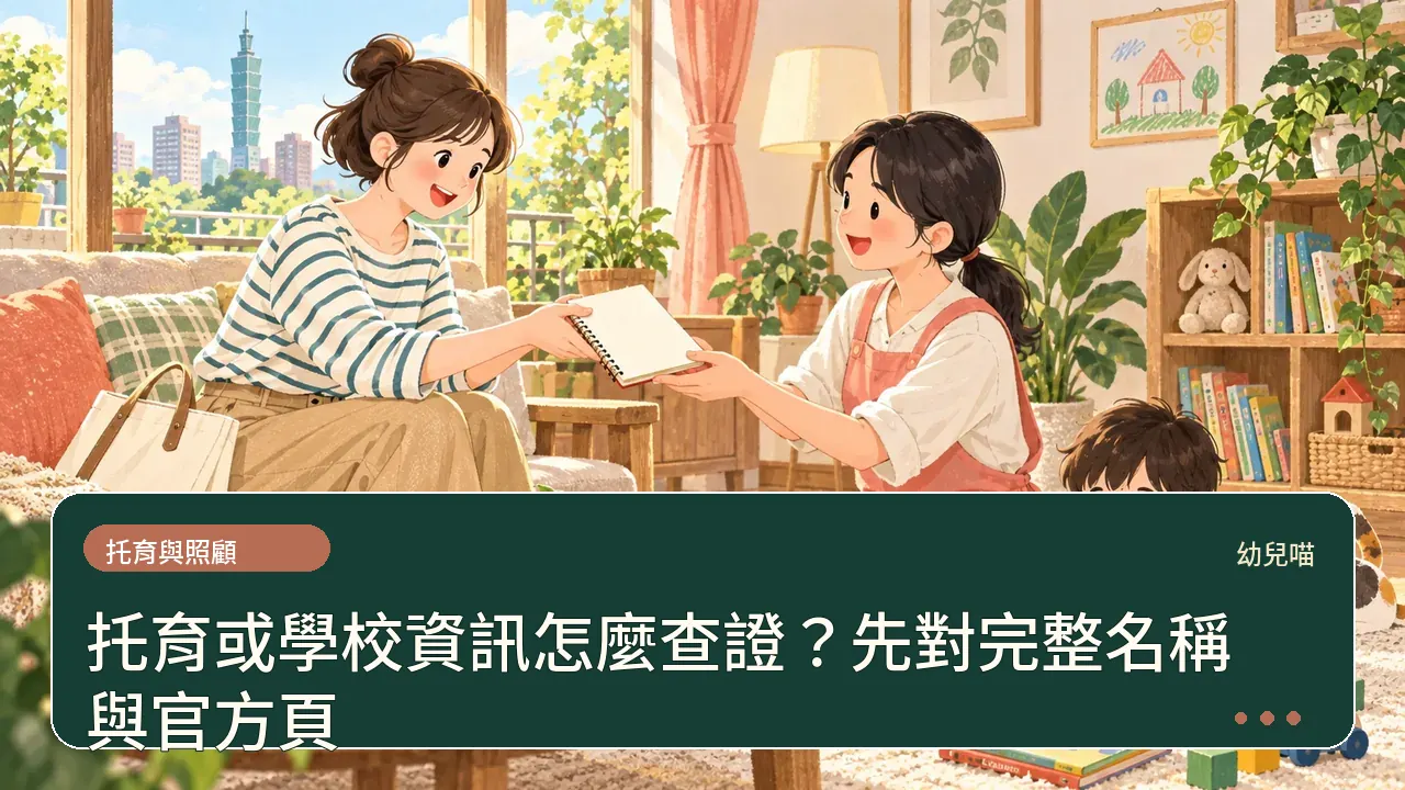托育或學校資訊怎麼查證？先對完整名稱與官方頁主題插畫